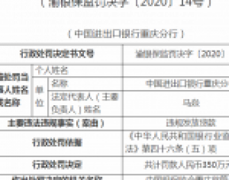 进出口银行重庆违法遭罚350万 原分行副行长终身禁业