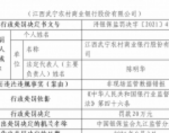 江西武宁农商银行因非现场监管数据错报被罚20万元
