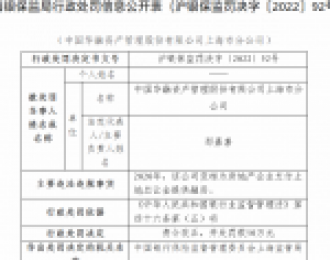中国华融上海市分公司被罚50万：因变相为房地产企业支付土地出让金提供融资