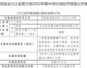 九江农商银行被罚135万：因二手房贷款管理不到位等