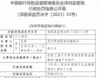 深圳罗湖蓝海村镇银行被罚60万：因贷款资金被挪用等