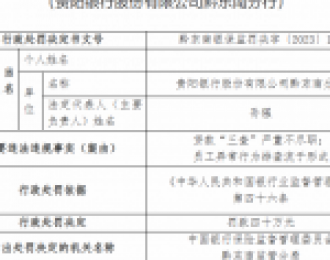贵阳银行黔东南分行被罚40万元：因员工异常行为排查流于形式等