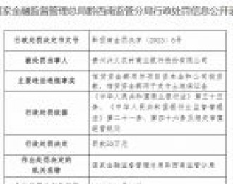 贵州兴义农商银行被罚50万元：因信贷资金挪用于支付土地保证金等