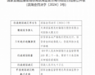 天津滨海惠民村镇银行国泰大厦支行被罚90万：因贷款风险分类不准确等